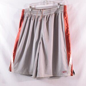 Reebok Athletic Shorts Mens XL Gray & Red Mesh Side Panels Pockets Elastic Waist
